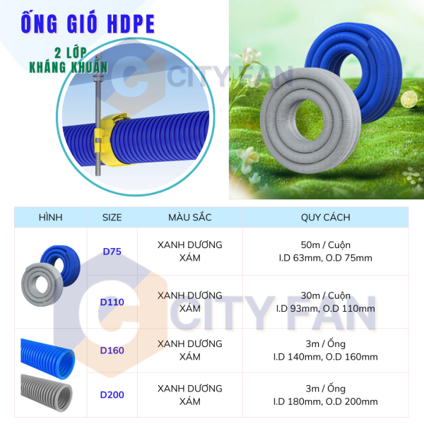 Ống gió tươi HDPE - D110 (30m/Cuộn)